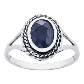 10k  White Gold Genuine Oval Sapphire Split Shank Ring