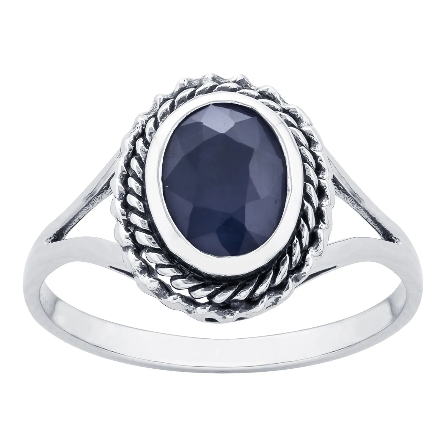 10k  White Gold Genuine Oval Sapphire Split Shank Ring