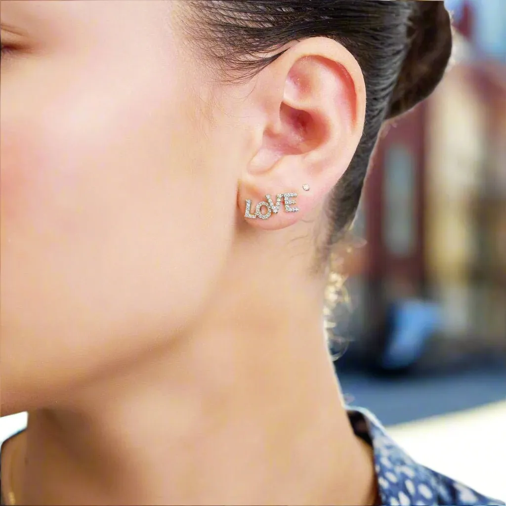 10K White Gold LO-VE Diamond Stud Earrings