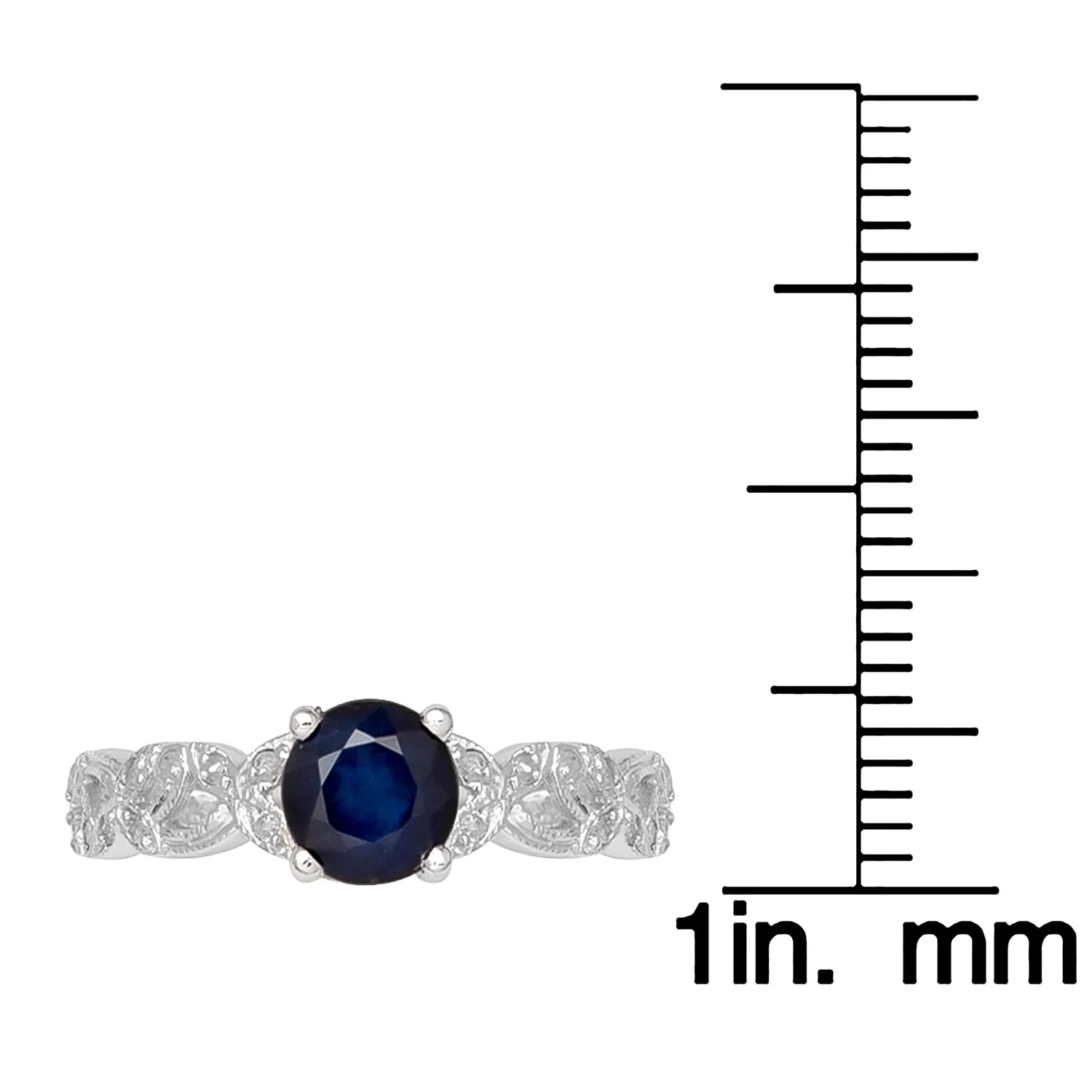 10k White Gold Vintage Style Genuine Round Sapphire and Diamond Filigree Ring
