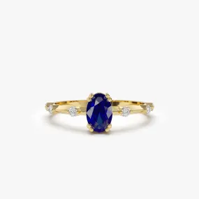14k Gold Dainty Diamond Genuine Sapphire Ring