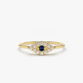 14K Gold Diamond and Sapphire Evil Eye Ring