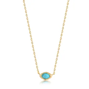 14K Gold Plated Oval Synthetic Turquoise Solitaire Necklace by Ania Haie