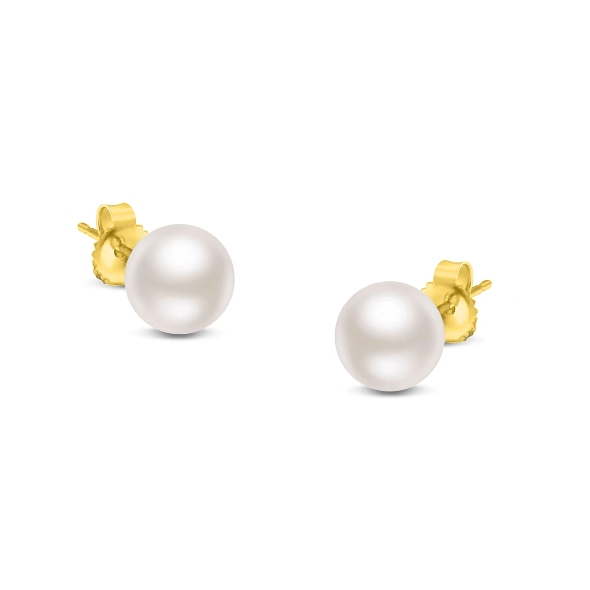 14K Gold Round White Saltwater Akoya Cultured Pearl Stud Earrings AAA  Quality