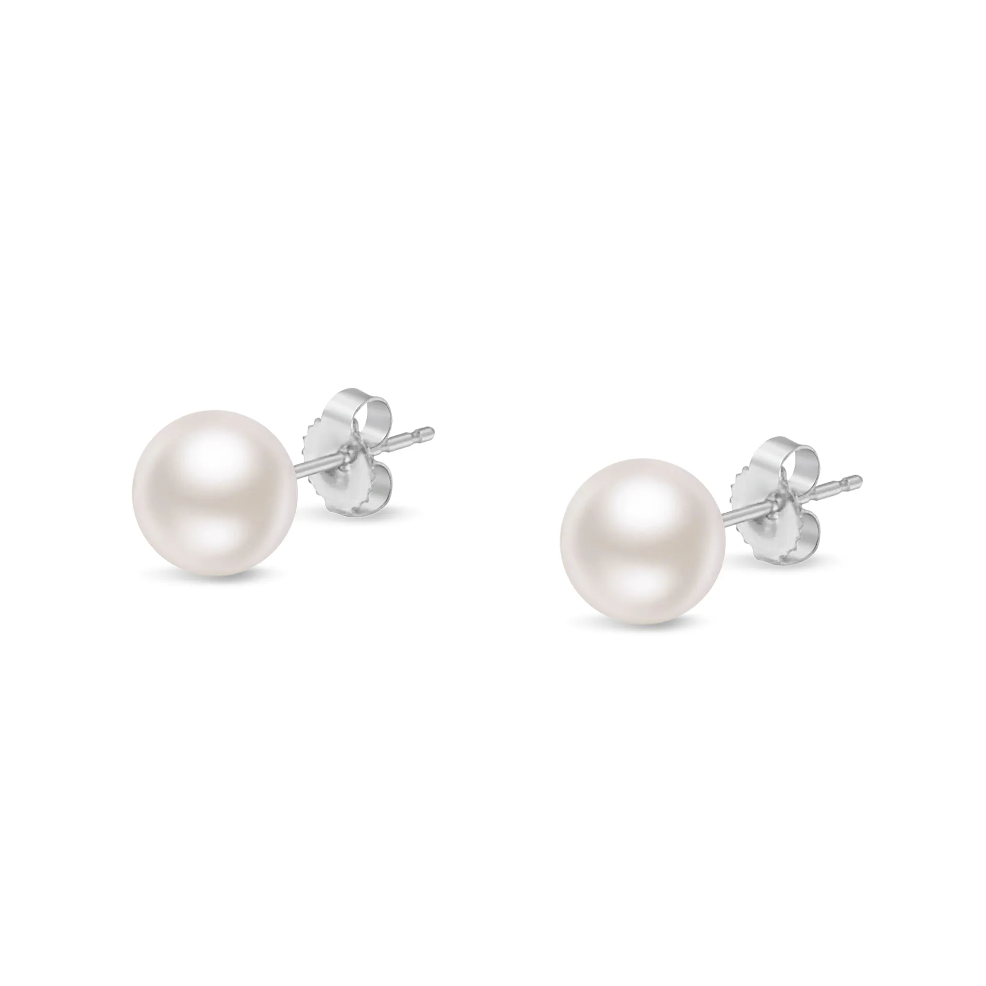 14K Gold Round White Saltwater Akoya Cultured Pearl Stud Earrings AAA  Quality
