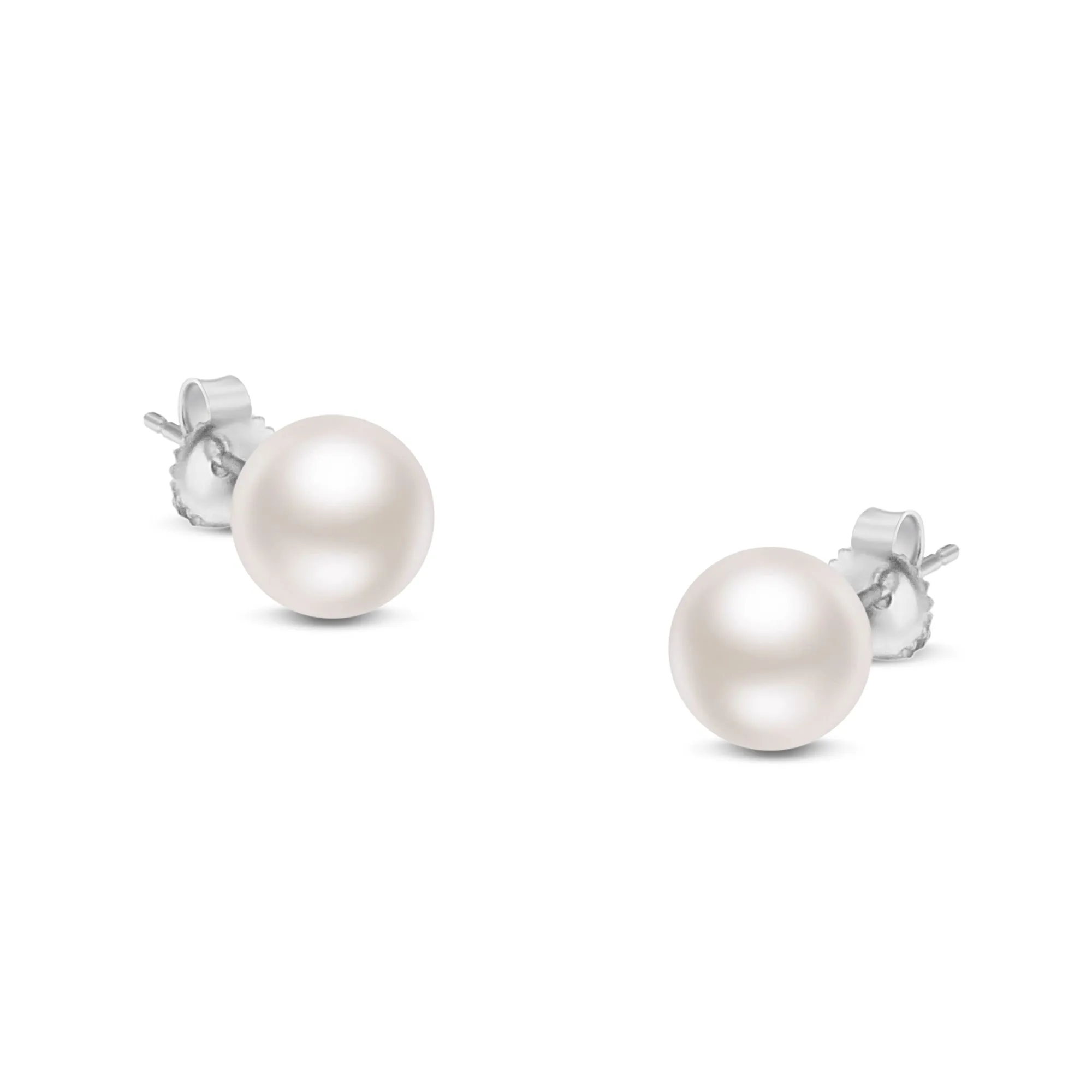 14K Gold Round White Saltwater Akoya Cultured Pearl Stud Earrings AAA  Quality