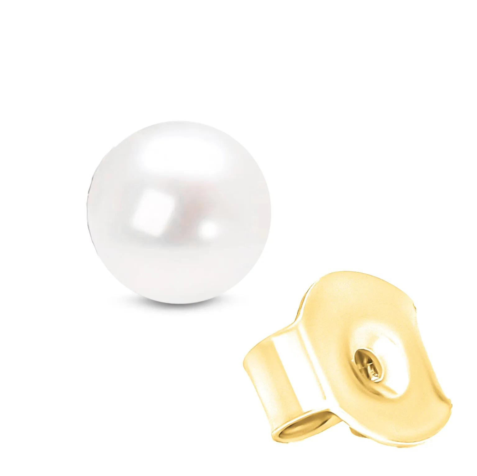 14K Gold Round White Saltwater Akoya Cultured Pearl Stud Earrings AAA  Quality