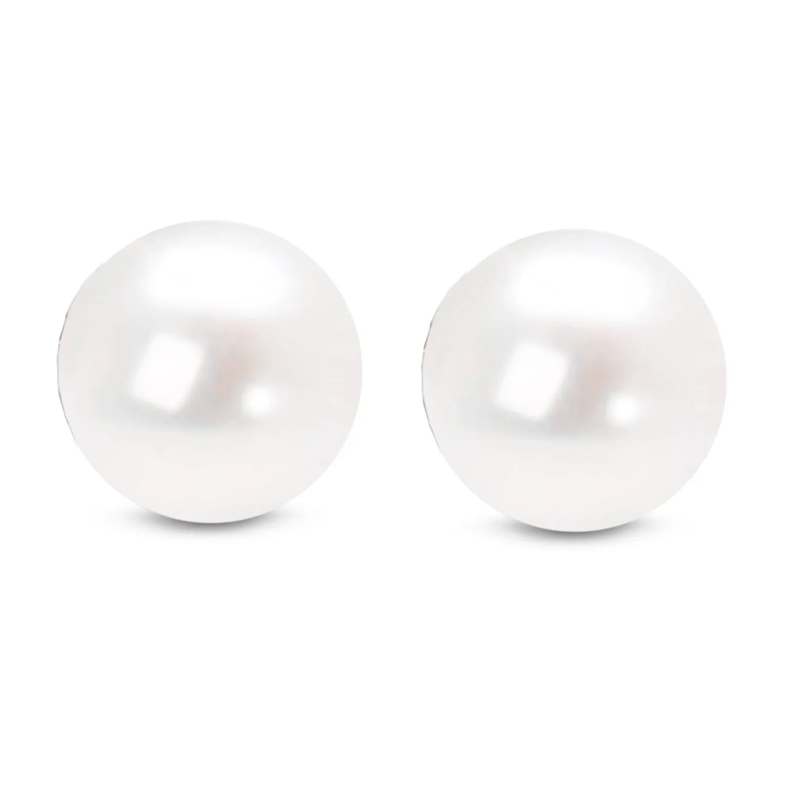 14K Gold Round White Saltwater Akoya Cultured Pearl Stud Earrings AAA  Quality