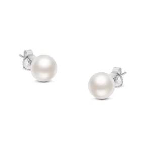 14K Gold Round White Saltwater Akoya Cultured Pearl Stud Earrings AAA  Quality