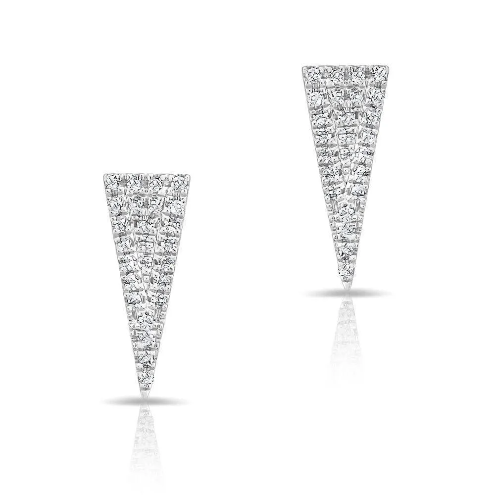 14K White Gold Diamond Triangle Stud Earrings