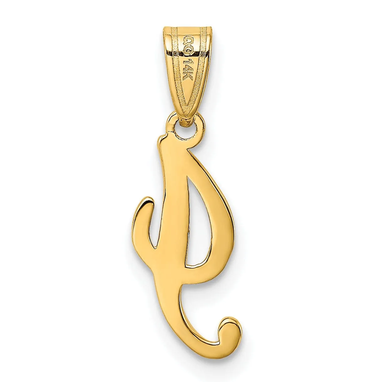 14K Yellow Gold Medium Size Script Design Letter I Initial Pendant