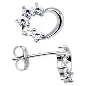 14kt White Gold CZ Hollow Heart Stud Earrings