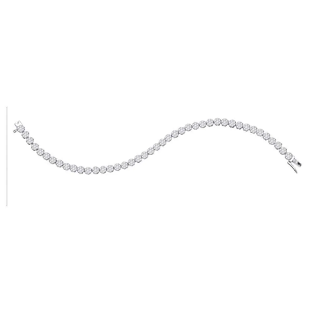 14kt White Gold Womens Round Diamond Flower Cluster Tennis Bracelet 4.00 Cttw - FREE Shipping (US/CAN)