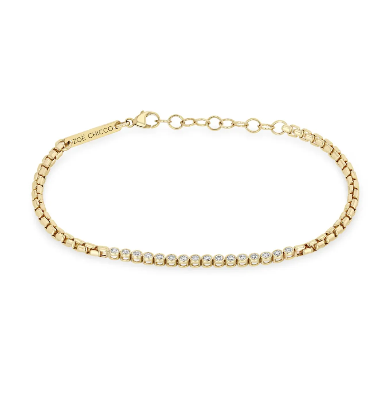 14KY Diamond Bezel Tennis Box Chain Bracelet
