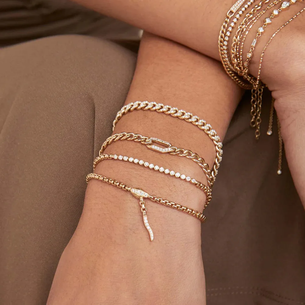 14KY Diamond Bezel Tennis Box Chain Bracelet