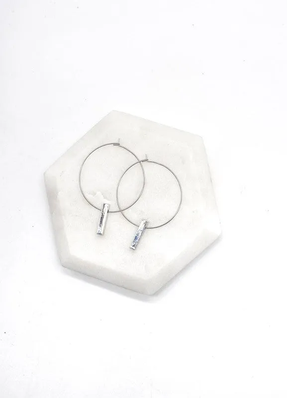 1.5inch Stainless Silver Bar Hoop Earrings
