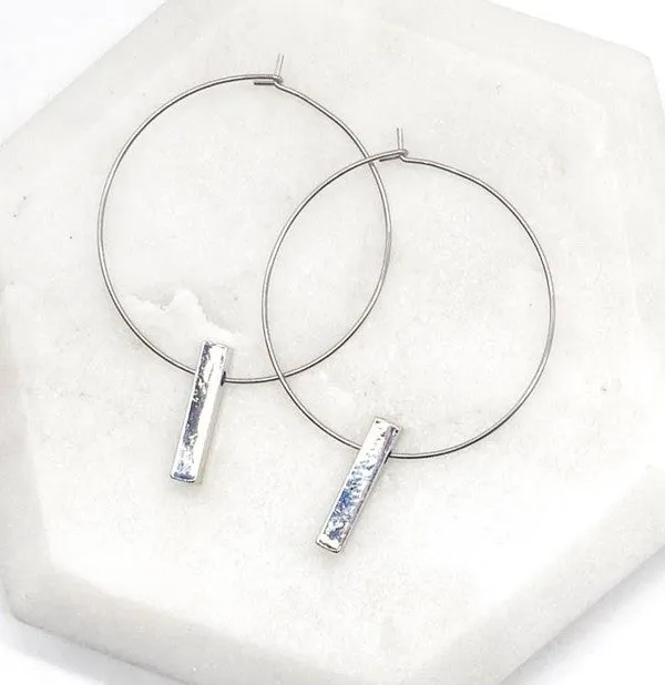 1.5inch Stainless Silver Bar Hoop Earrings