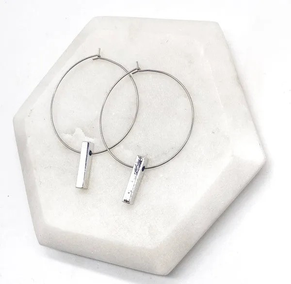 1.5inch Stainless Silver Bar Hoop Earrings
