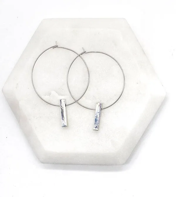 1.5inch Stainless Silver Bar Hoop Earrings