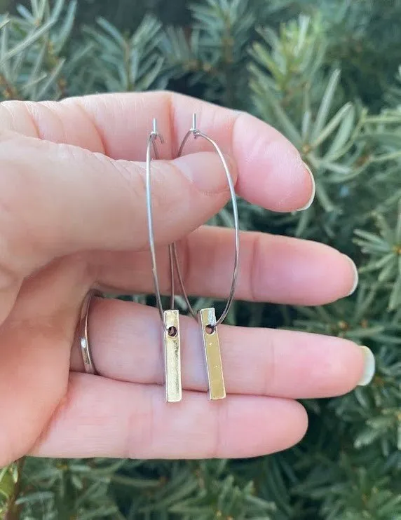 1.5inch Stainless Silver Bar Hoop Earrings