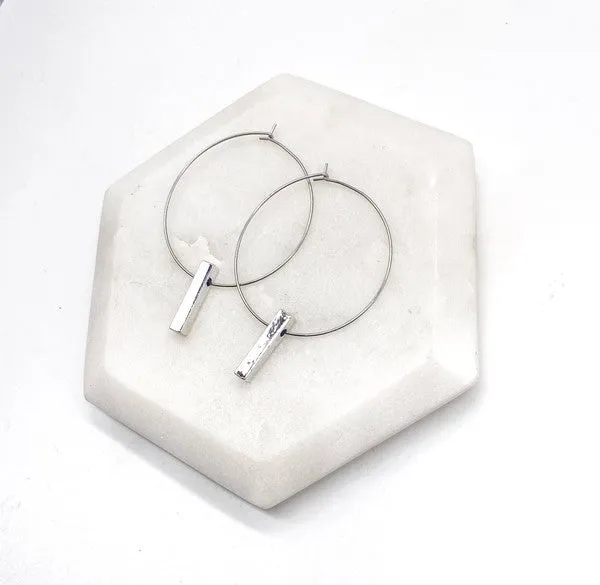 1.5inch Stainless Silver Bar Hoop Earrings
