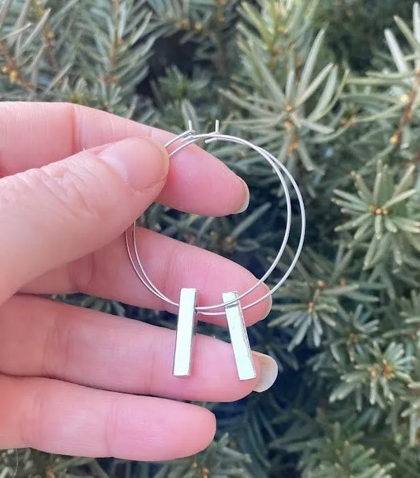 1.5inch Stainless Silver Bar Hoop Earrings