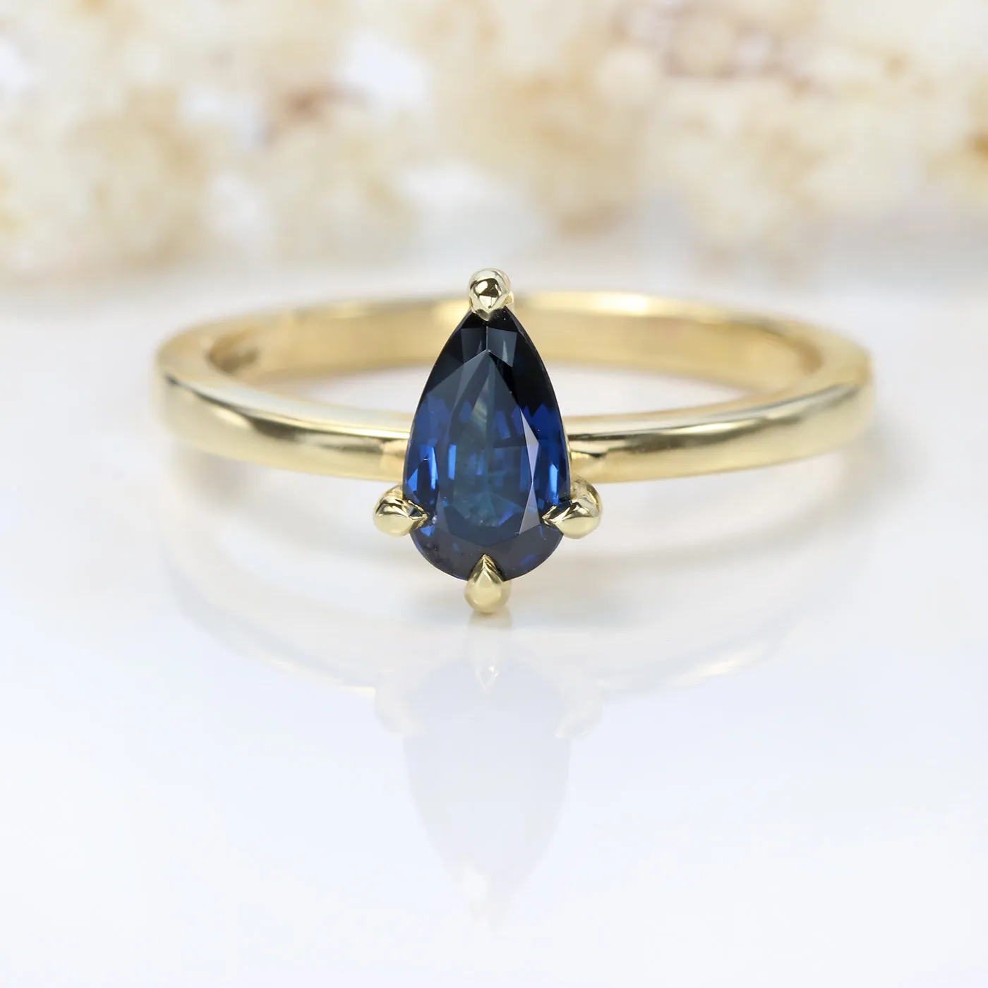 18ct Gold Deep Blue Sapphire Teardrop Ring (Size M 1/2, Resize G - P 1/2)