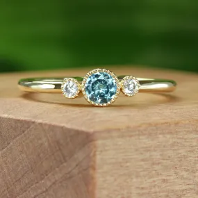 18ct Gold Petite Teal Sapphire & Diamond Trilogy Engagement Ring