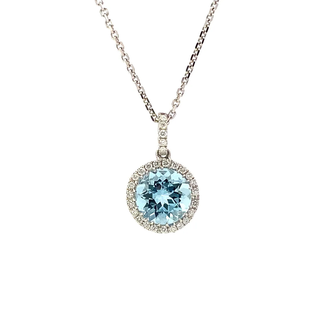 18ct white gold Aquamarine and diamond pendant