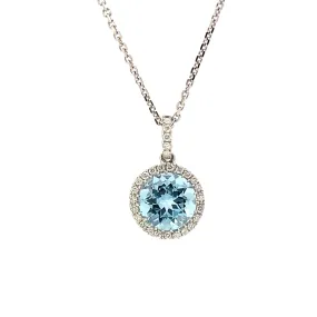 18ct white gold Aquamarine and diamond pendant