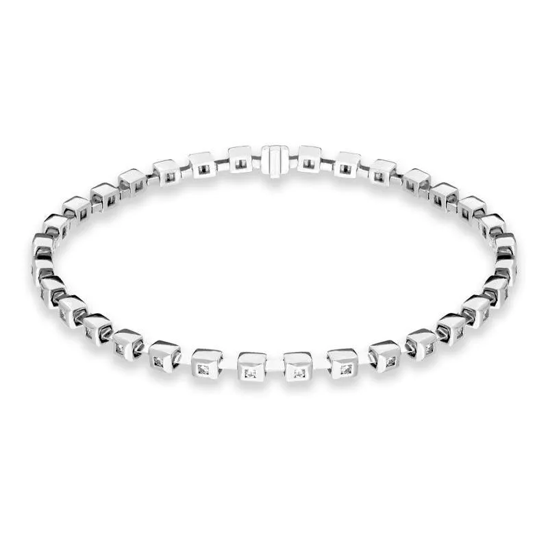 18ct White Gold Diamond Square Shape Tennis Bracelet D