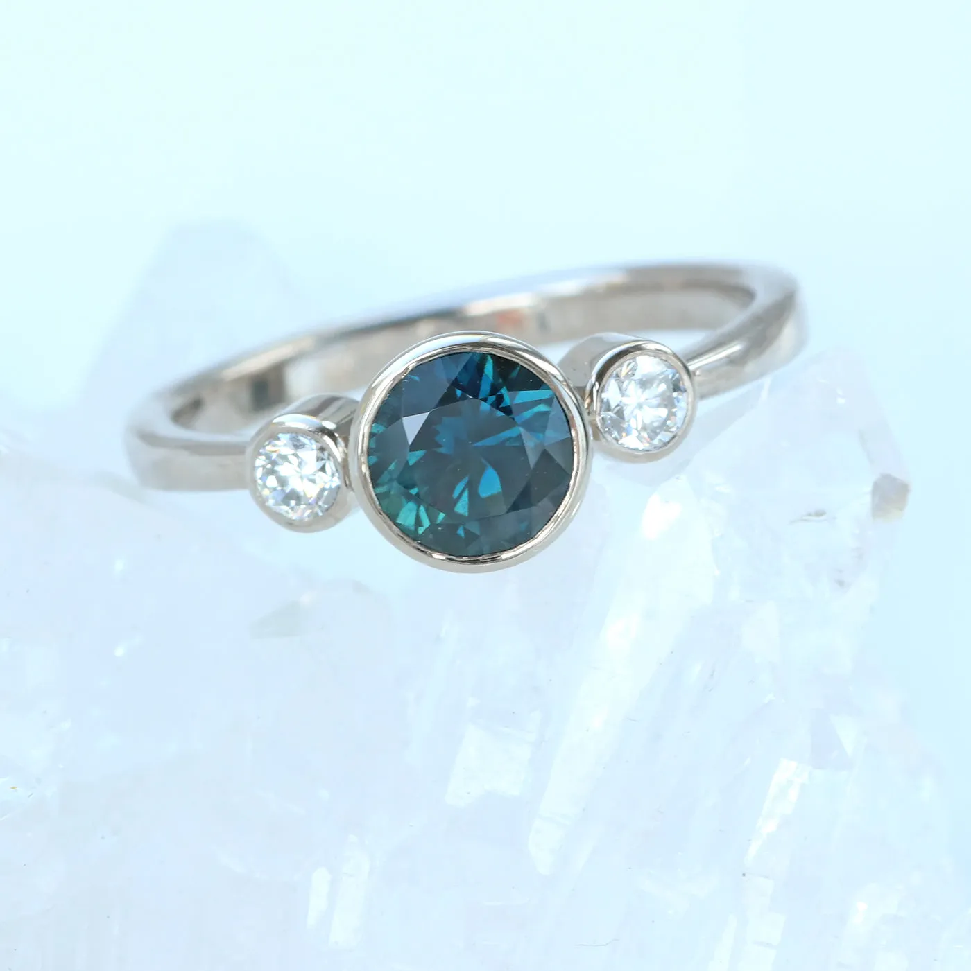 18ct White Gold Parti Sapphire and Diamond Trilogy Engagement Ring