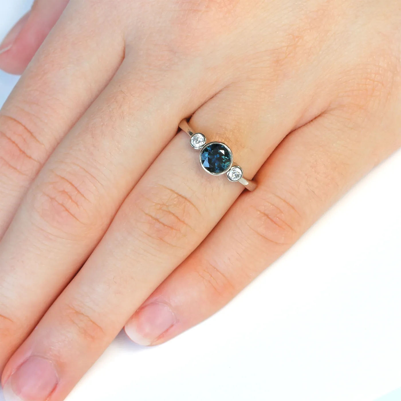 18ct White Gold Parti Sapphire and Diamond Trilogy Engagement Ring
