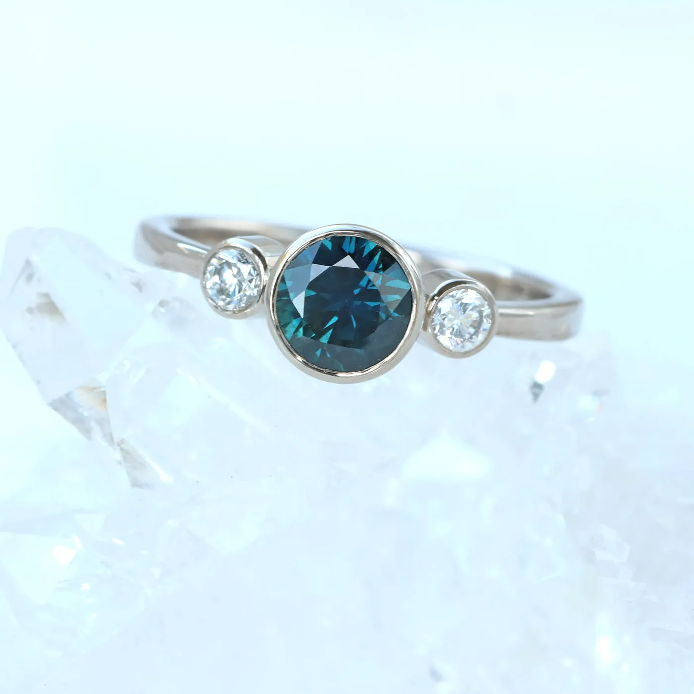 18ct White Gold Parti Sapphire and Diamond Trilogy Engagement Ring