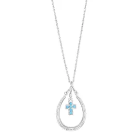 1928 Jewelry Southwest Turquoise Austrian Crystal Cross Horseshoe Pendant Necklace 16"   3" Extender