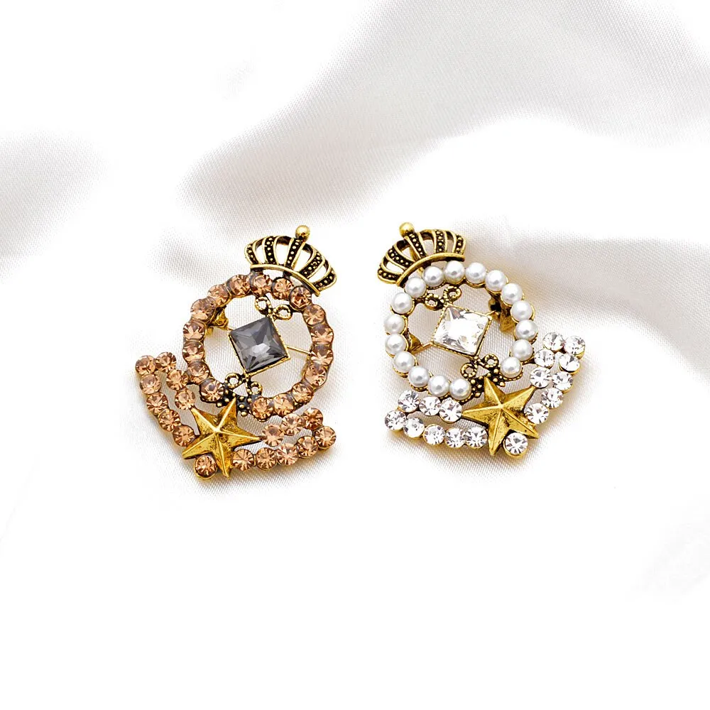 2 colors choose pearl crown brooches for women