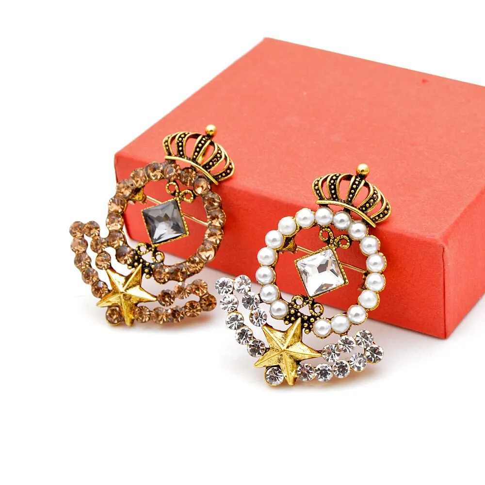 2 colors choose pearl crown brooches for women