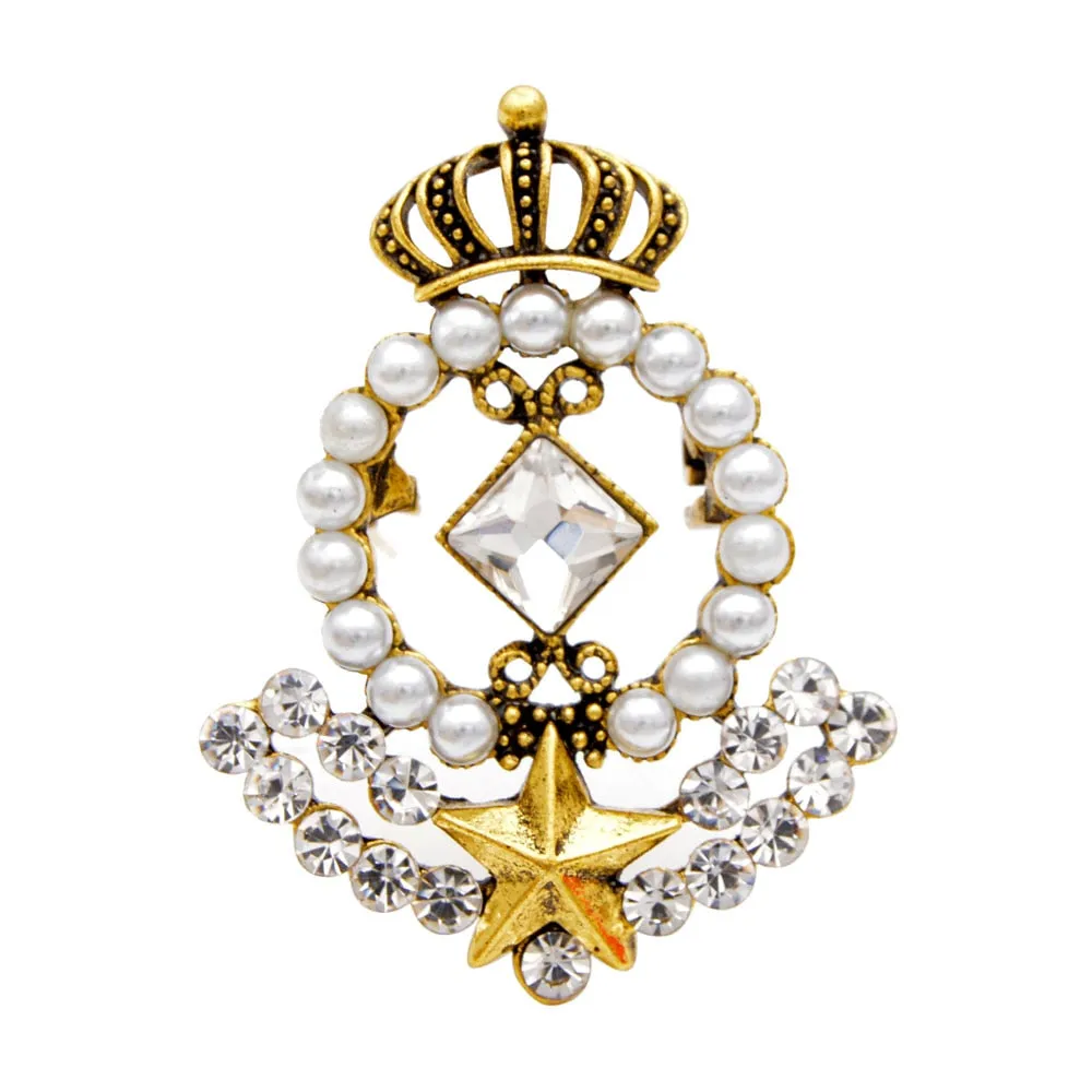 2 colors choose pearl crown brooches for women