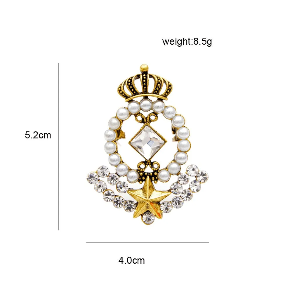 2 colors choose pearl crown brooches for women