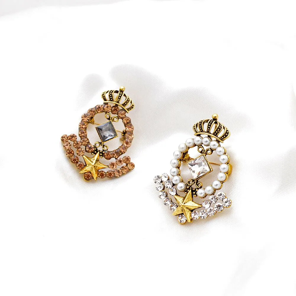 2 colors choose pearl crown brooches for women
