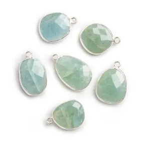 20x13mm Silver Bezeled Aquamarine Flat Nugget Pendant 1 Bead