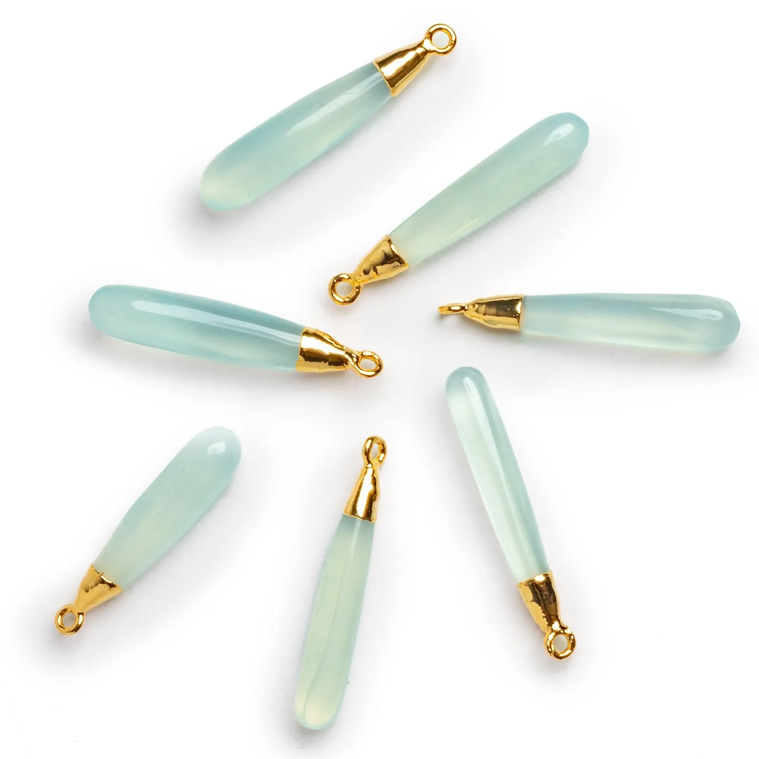 35x7mm Blue Chalcedony Gold Leafed Drop Pendant 1 Bead