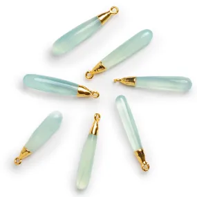 35x7mm Blue Chalcedony Gold Leafed Drop Pendant 1 Bead