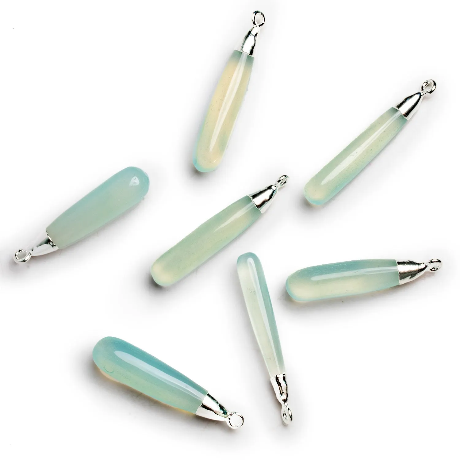 35x7mm Blue Chalcedony Silver Leafed Drop Pendant 1 Bead