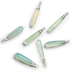 35x7mm Blue Chalcedony Silver Leafed Drop Pendant 1 Bead