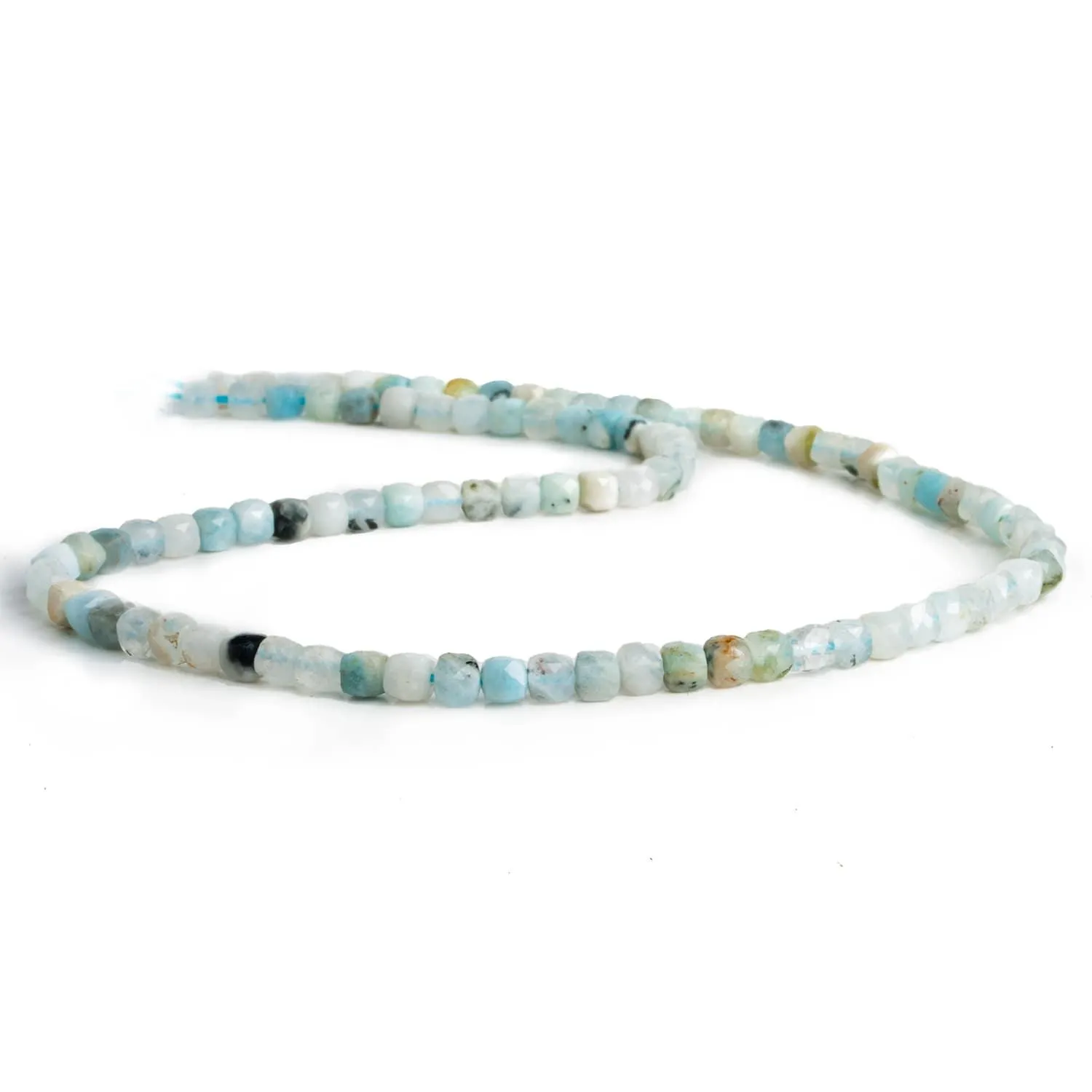 4mm Aquamarine Microfaceted Cubes 15 inch 95 beads