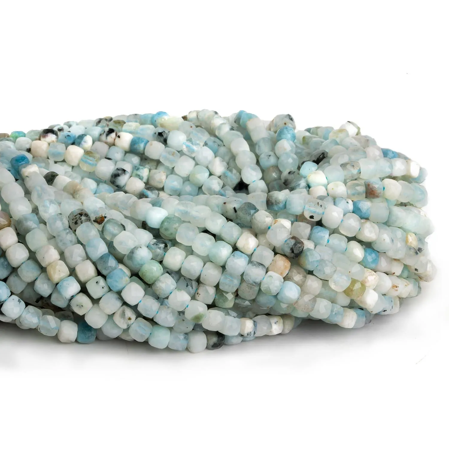 4mm Aquamarine Microfaceted Cubes 15 inch 95 beads