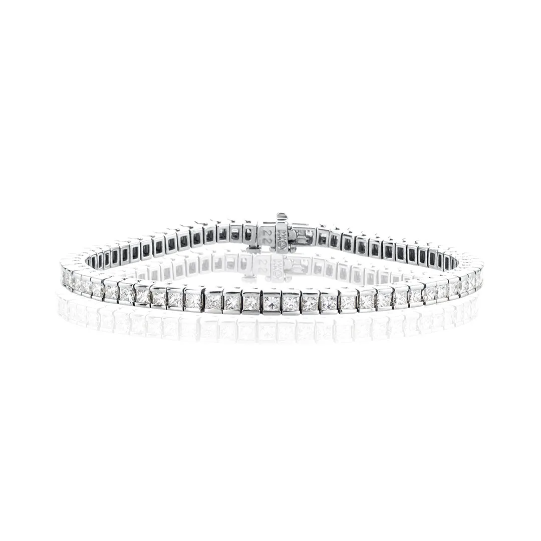 7.00 Cttw Princess Diamond Bezel Set 14K White Gold Tennis Bracelet