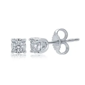 9ct White Gold Illusion Set 0.12ct Diamond Stud Earrings