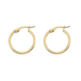 9ct Yellow or White Gold 15mm Square Cut Round Hoop Earrings